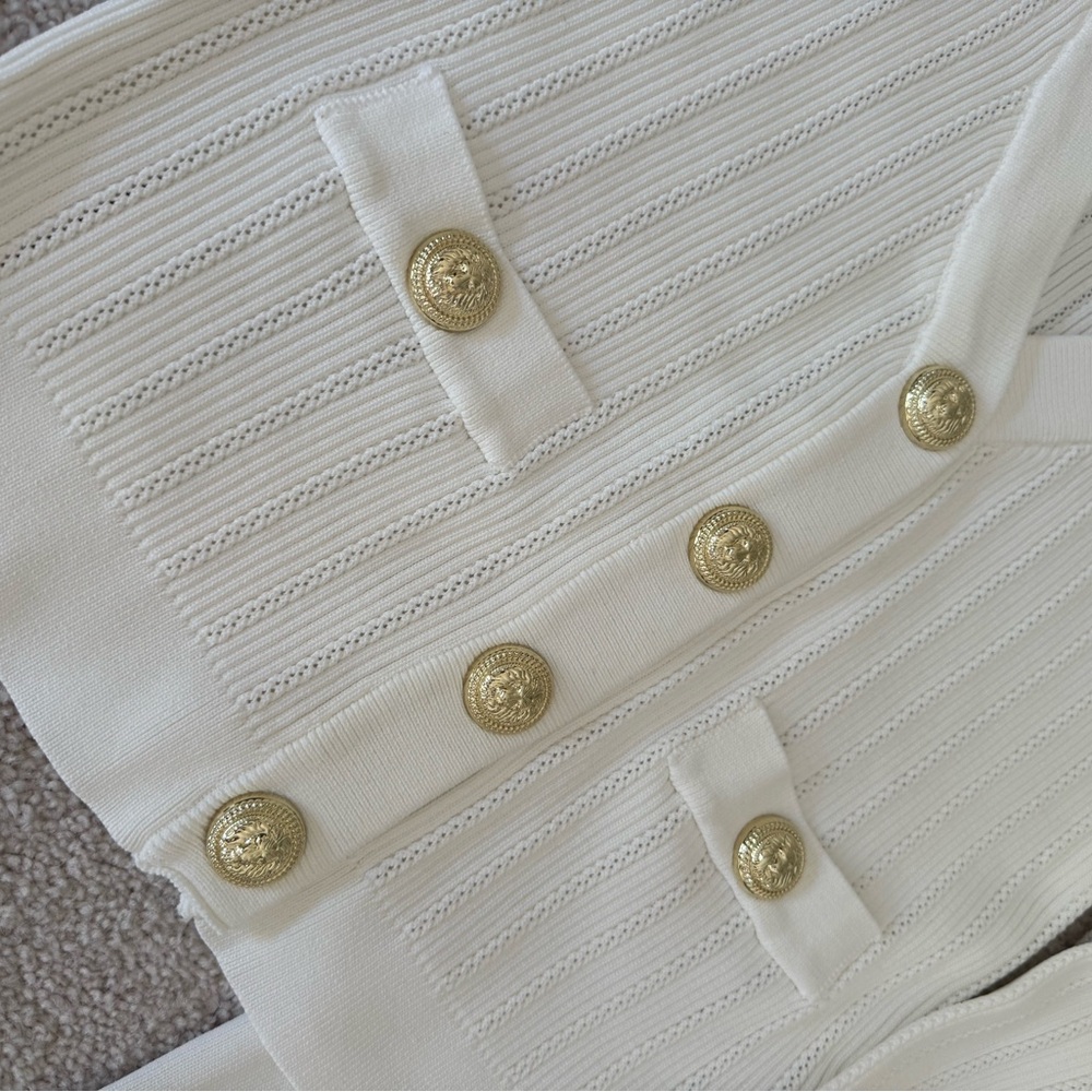 Elegant Cream Women's knit Pant, Top and Cardigan Set. 3 pieces. - Picture 4 of 4